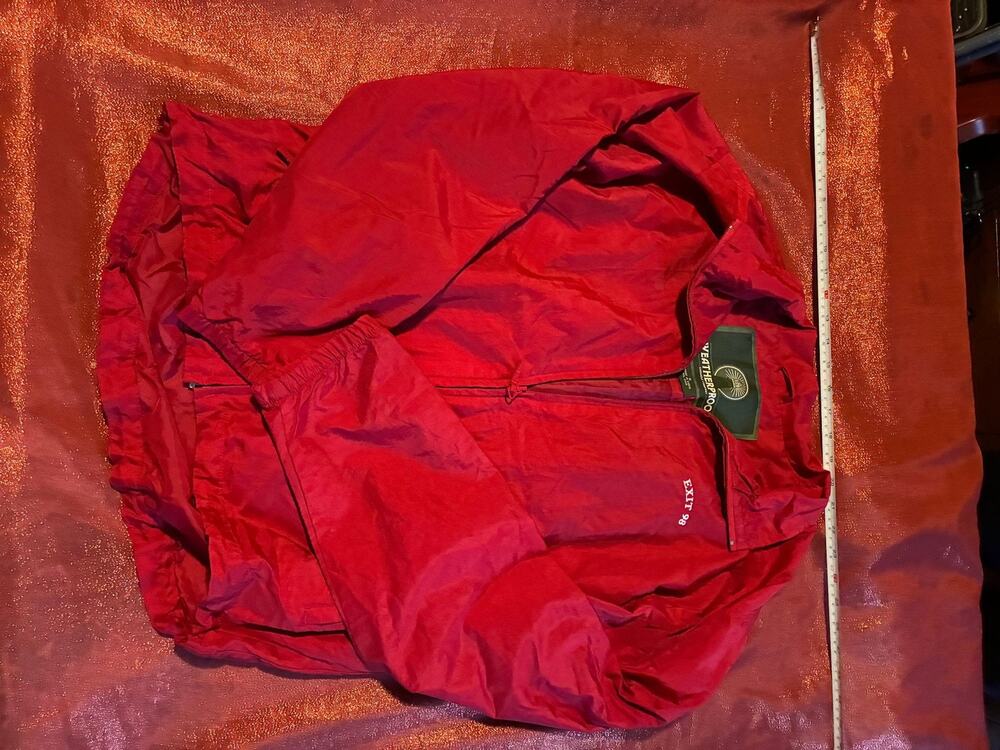 Weatherproof Windbreaker Mens S Red Lightweight Full Zip Packable Elastic Hem